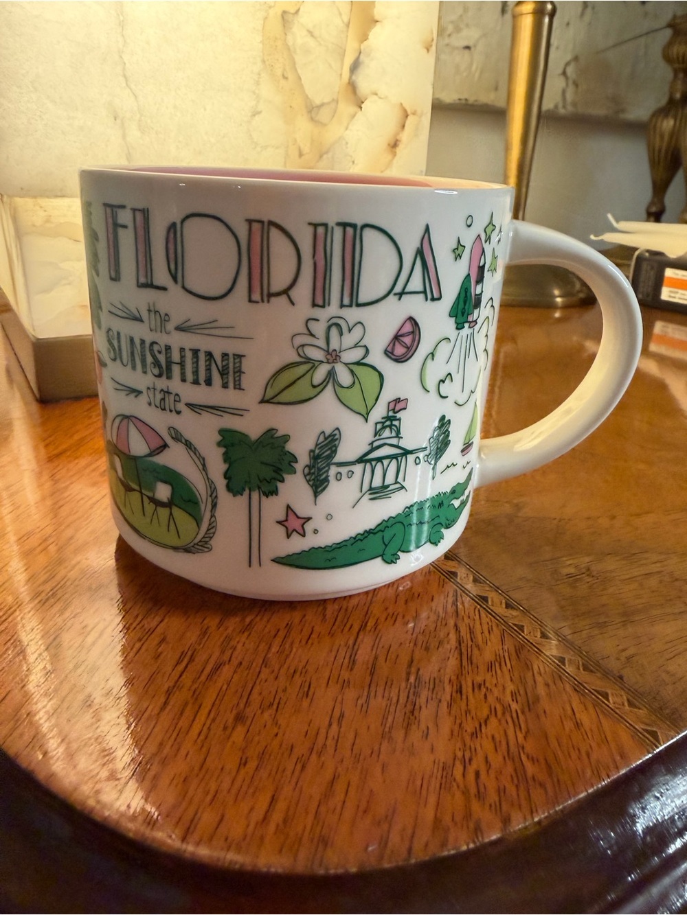 Starbucks Florida Graphic Mug - White with Green and Pink Accents